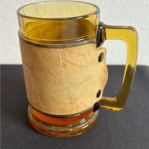 German Beer glass/mug Bierkrug 0.5 liters leather belt with metal snaps.